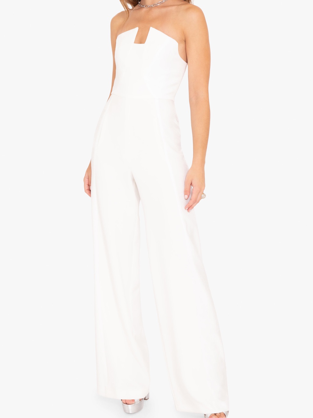 Black Halo Cristal-Porcelain Strapless Wide-Leg Jumpsuit